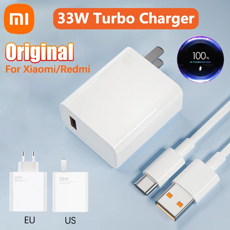 33W Xiaomi Fast Charger Original Turbo Charge EU US Phone Cargador For Mi 11 Lite 5G NE 10 Redmi Note 13 12 POCO X5 M4 Pro Pad 6