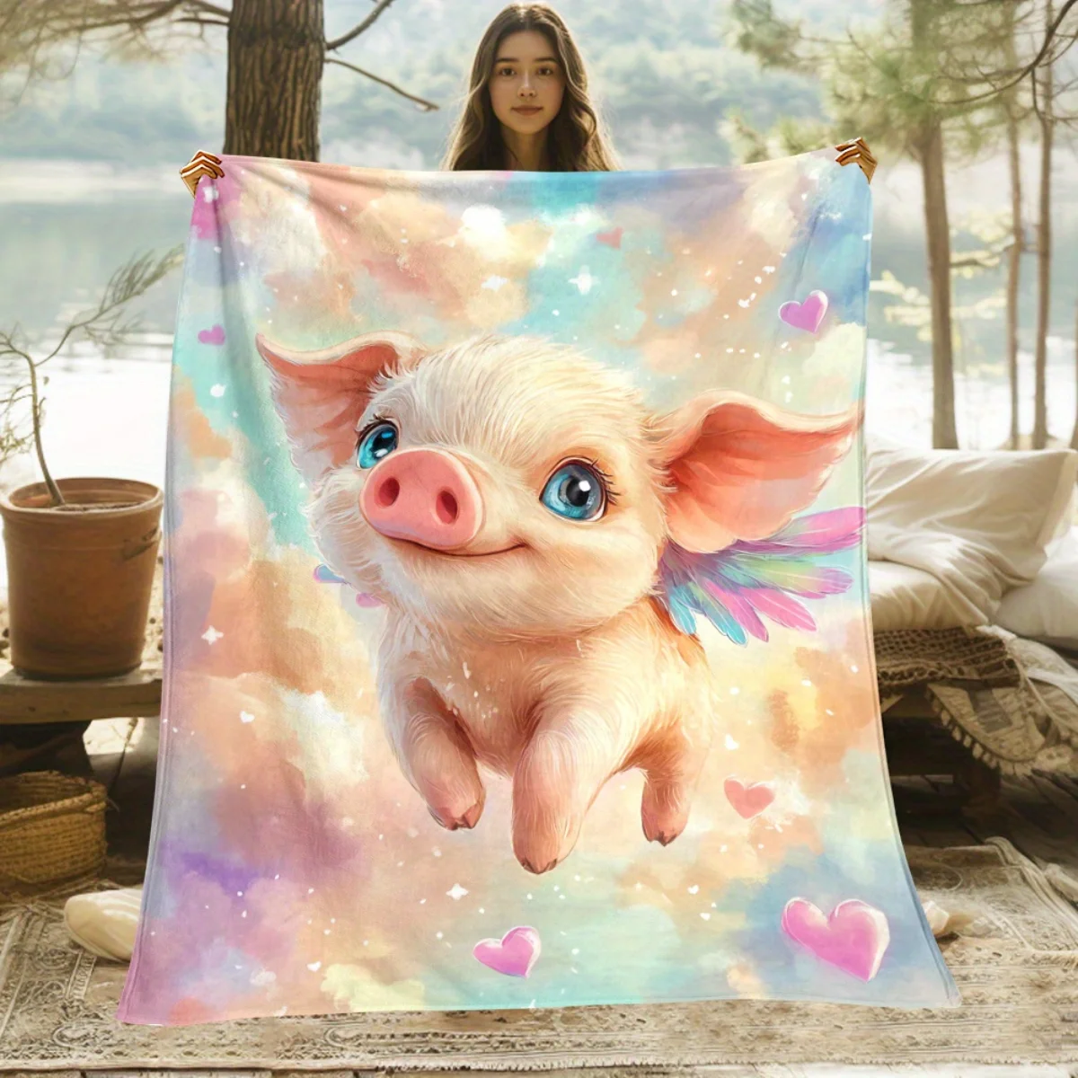 1 بطانية من الفلانيل منقوشة بالخنازير - ناعمة ودافئة، مناسبة للتخييم والأرائك والأسرة والكراسي، هدية مثالية للعطلات للأطفال #1