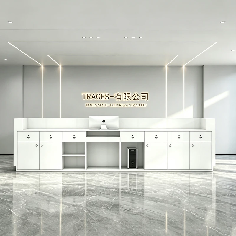 Marble Cashier Counter Hotel Sales Office Reception Desk High-end Quartz Stone Solid Wood Baked-finish Commercial