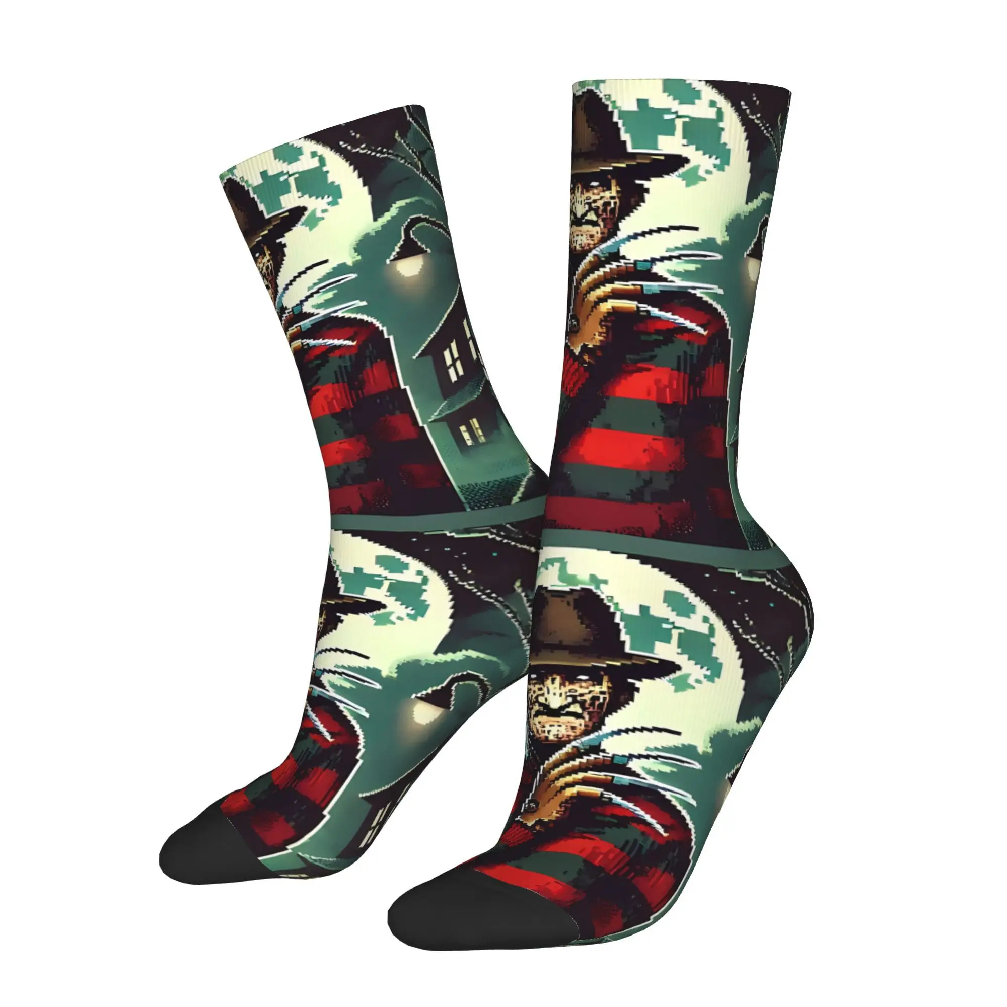 

Happy Men's Socks Pixel Freddy Krueger Nightmare Vintage Street Style Seamless Crew Sock Gift Pattern Printed