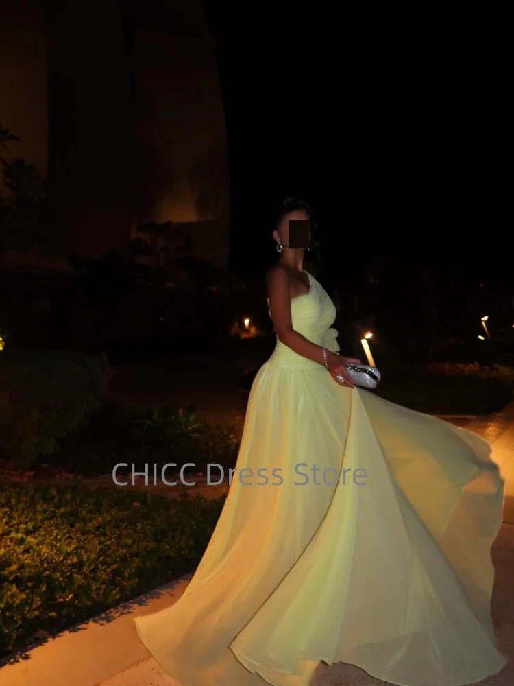Vestidos de noche árabes, vestido de fiesta fluido con un hombro y plisado, vestido de fiesta amarillo fruncido, vestido personalizado