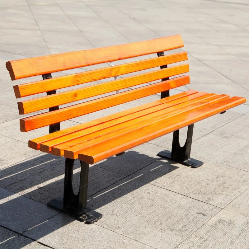 

Outdoor Bench Garden Leisure Square Chair Park Chair Solid Wood Back Chair Cast Iron Anticorrosive Wood Bench