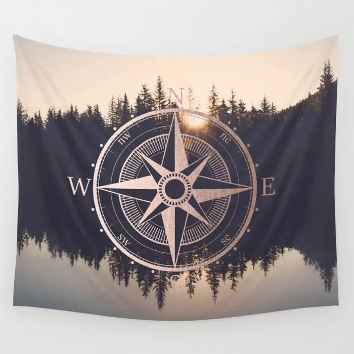 Rose Gold Compass Forest Tapestry Wall Hanging Hippie Tapestries Rugs Home Living Room Dorm Decoration Tablecloths Blanket