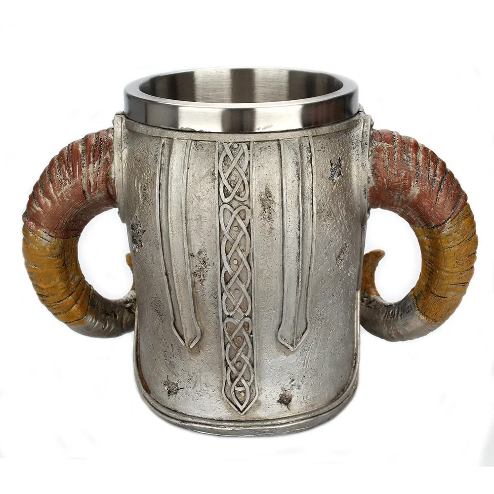 Creative Skull Knight Horn Resin Cup | Double Horn Water Mug for Office | Halloween & Christmas Decor