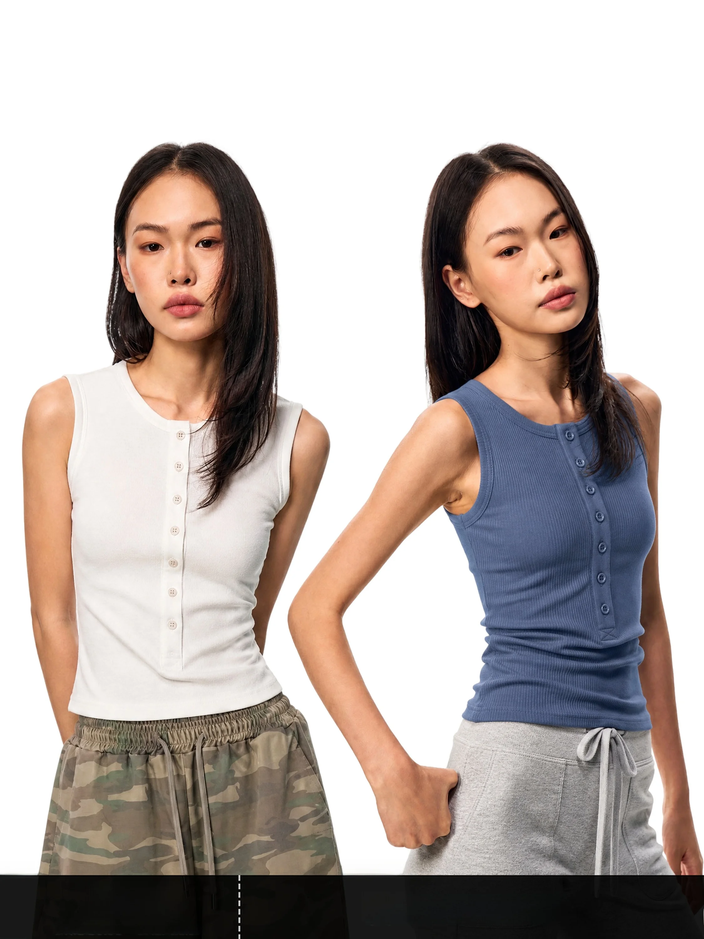 GOGO BURN White Henry Collar Workwear Strap Vest Women Summer New Sleeveless Knitted Top Slim Fit U Neck Short Length  C...