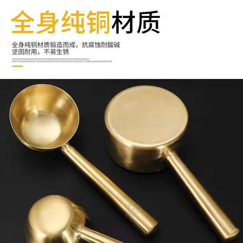 a8+  Yellow Purple Copper Water Scoop Kitchen Extra Thick Long Handle Household Water Spoon Soup Scoop-2 pcs