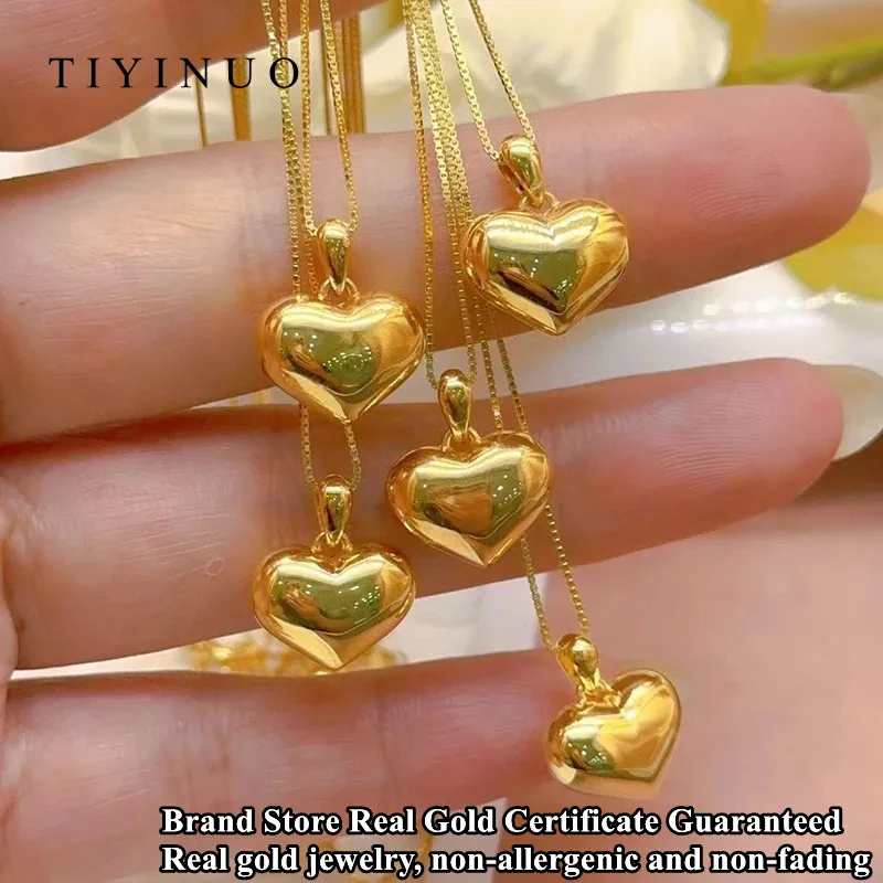 TIYINUO Genuine AU750 Real 18K Gold Necklace Heart Love Pendant  Birthday Gift Fashion Basic Present For Woman Fine Jewelry