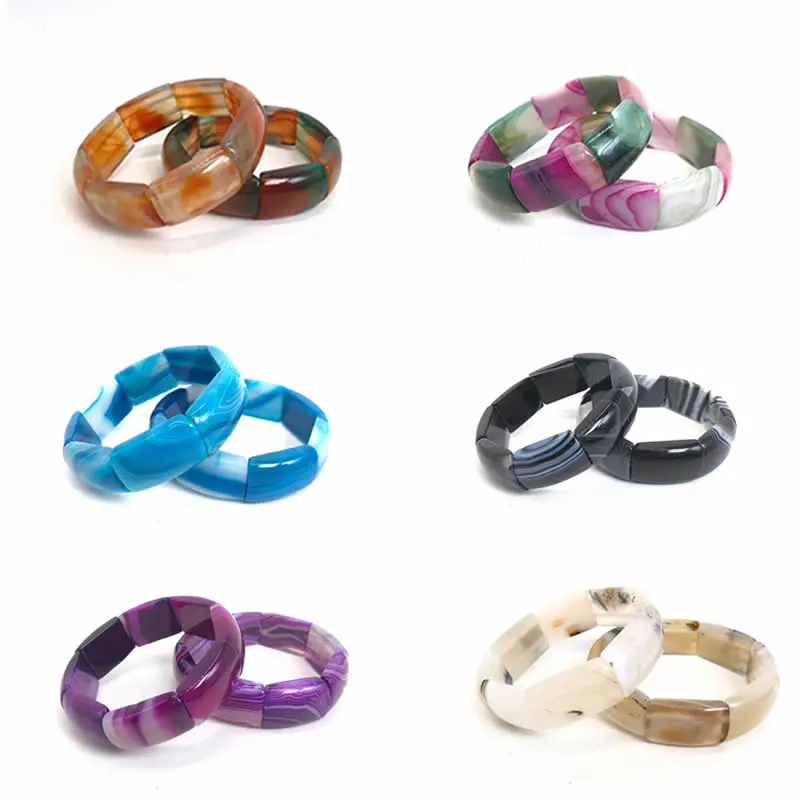 

New Multi Size Colorful Natural Stone Bozwana Striped Agate Quartz Elastic Bracelet For Men And Women Fashion Charm Jewelry Gift