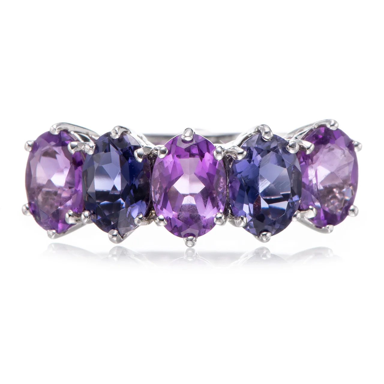 Iolite and Amethyst Rhodium Over Sterling Silver Ring