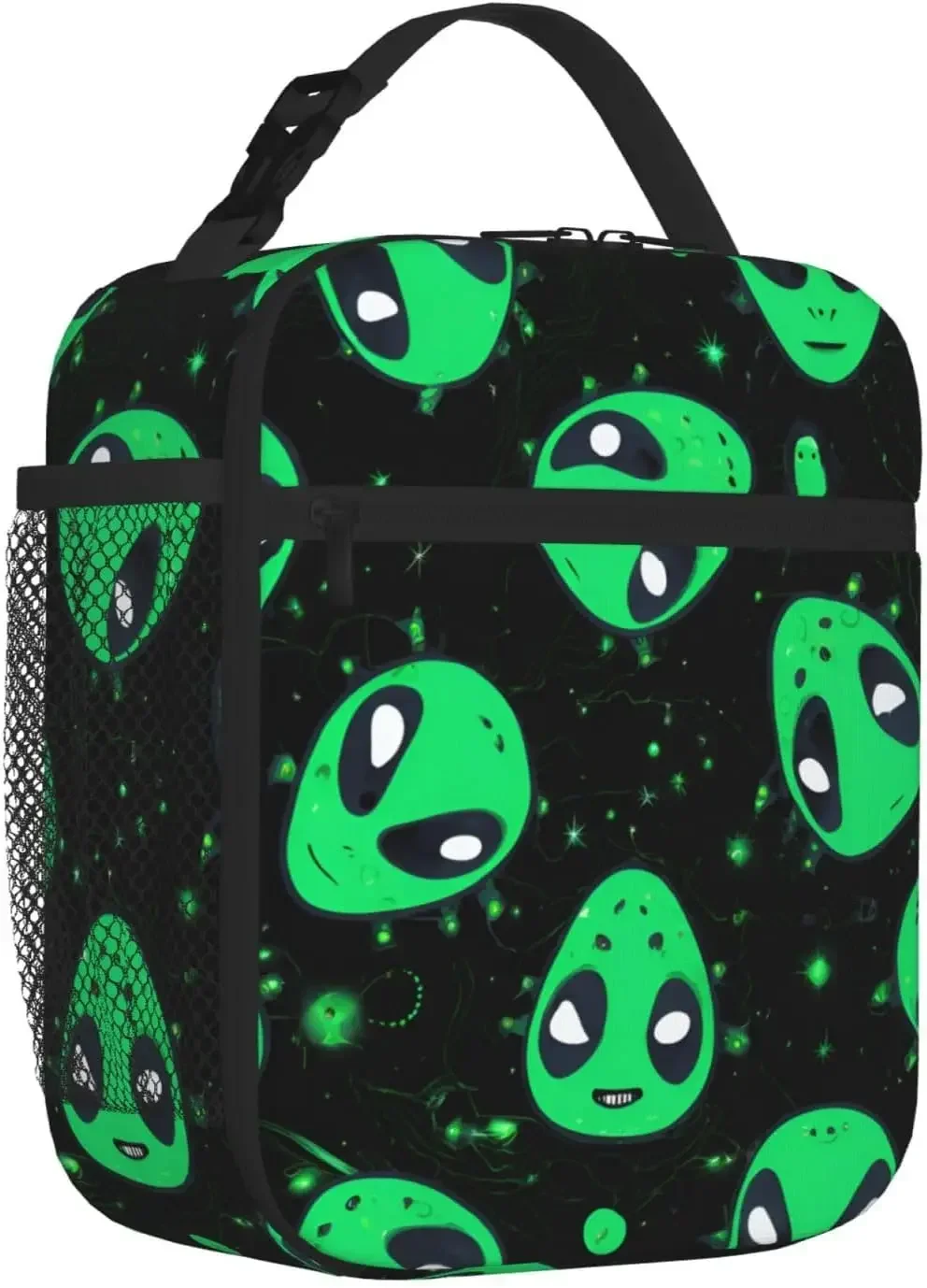 

Green Alien Head Reusable Lunch Box Insulated Lunch Bag Cooler Bag Lunchbox Meal Food Container Tote Bag For Kids Boy