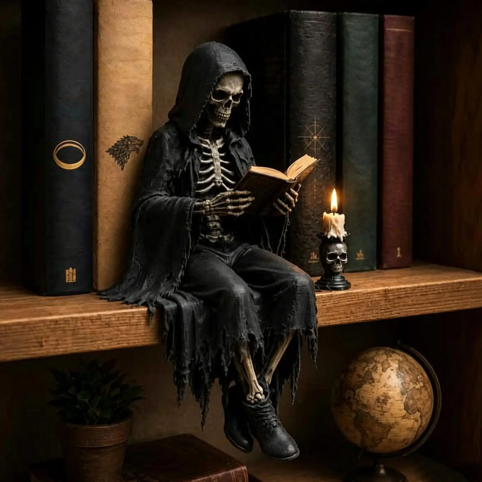 Spooky Gothic Bookshelf Decor Fantasy Robed Figurine for Shelf Tabletop Bookcase Corner Cabinet Library Room Garden Reading