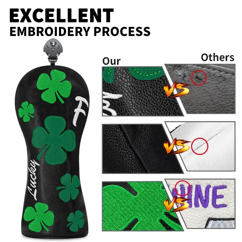 Deep Black Four-Leaf Clover Golf Putter Head Cover - Lucky Charm Design with Green Clovers & White Four-Leaf Clover image 5