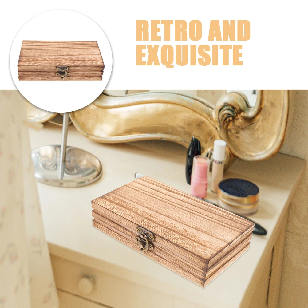 Wooden Storage Box Rustic Jewelry Organizer Desktop Box Lidded Trinket Case Latch Closure Vintage Keepsake Container