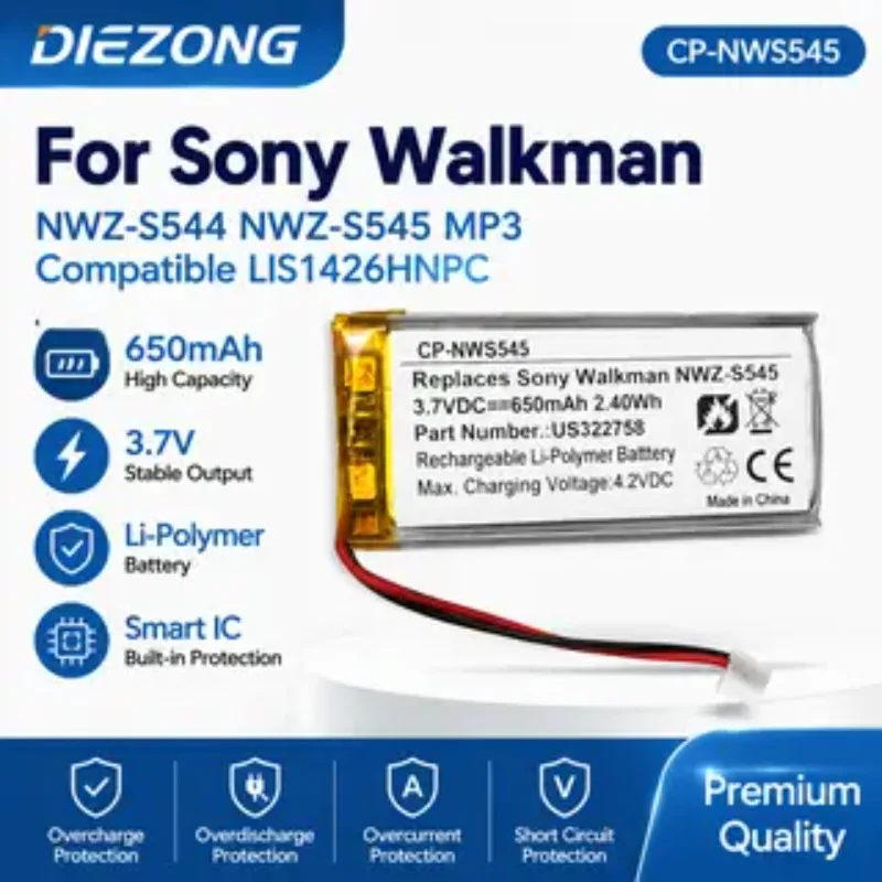CP-NWS545 3,7 V 650mAh batería de polímero de litio para Sony Walkman NWZ-S544 NWZ-S545 baterías recargables compatibles con MP3