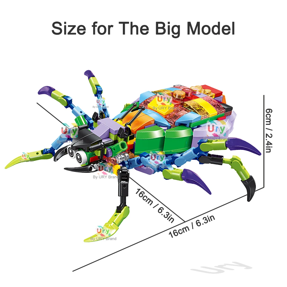 MOC 6in1 Animals Colorful Spider Wasp Snail Scorpion Anglerfish Triceratops Crab Model Set Building Blocks DIY Toys for Kid Gift