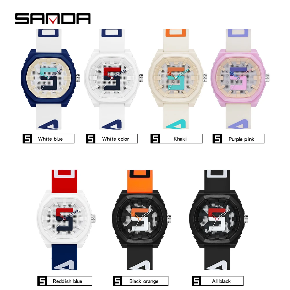 SANDA Fashion Original Design Silicone Womens Men Watches Sports Casual Waterproof 50M Luxury Quartz Watch Men Relogio Masculino