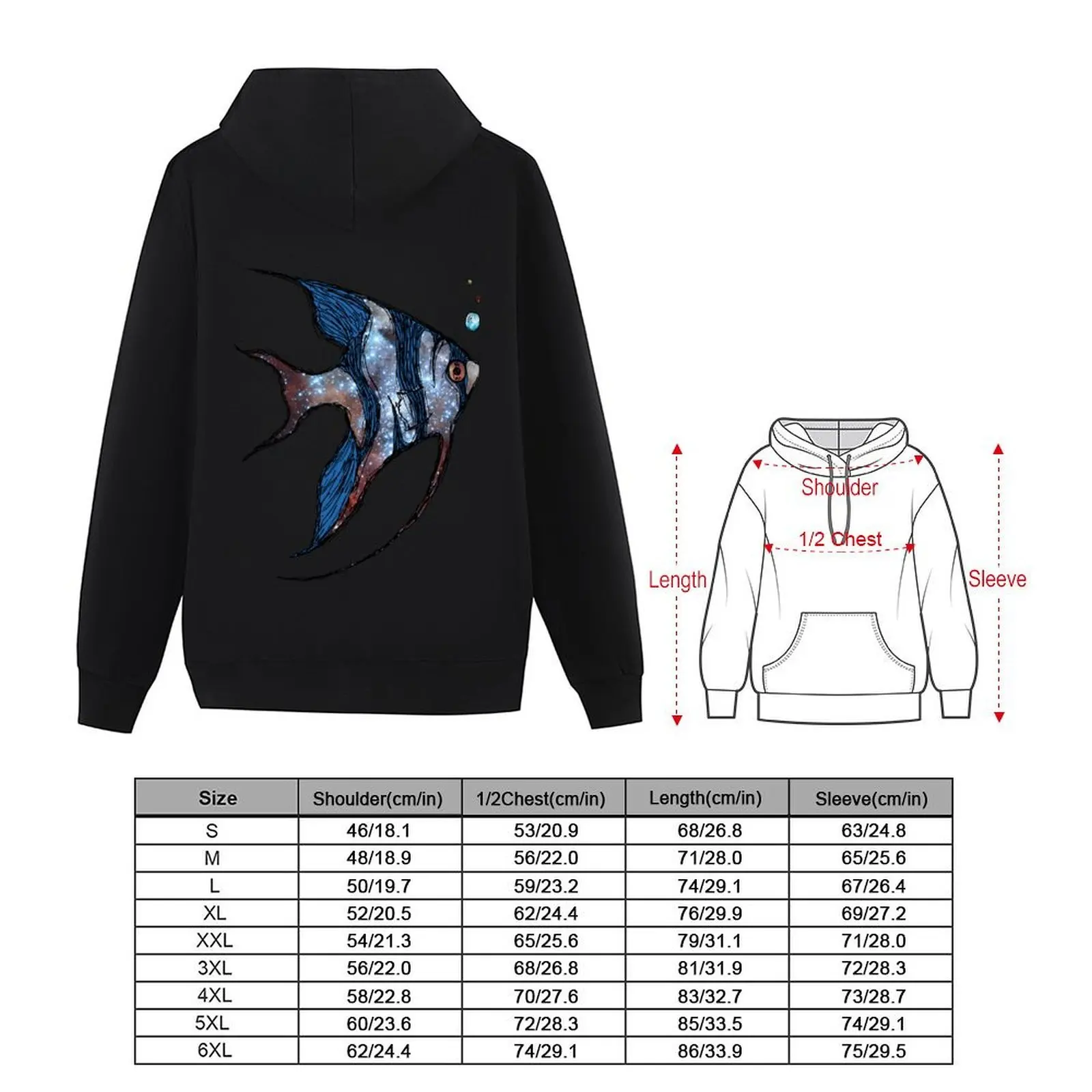 Angelfish in Space Hoodie ملابس أنيمي ملابس الشتاء ملابس أنيمي ملابس الخريف الكورية الرجال هوديي البلوز