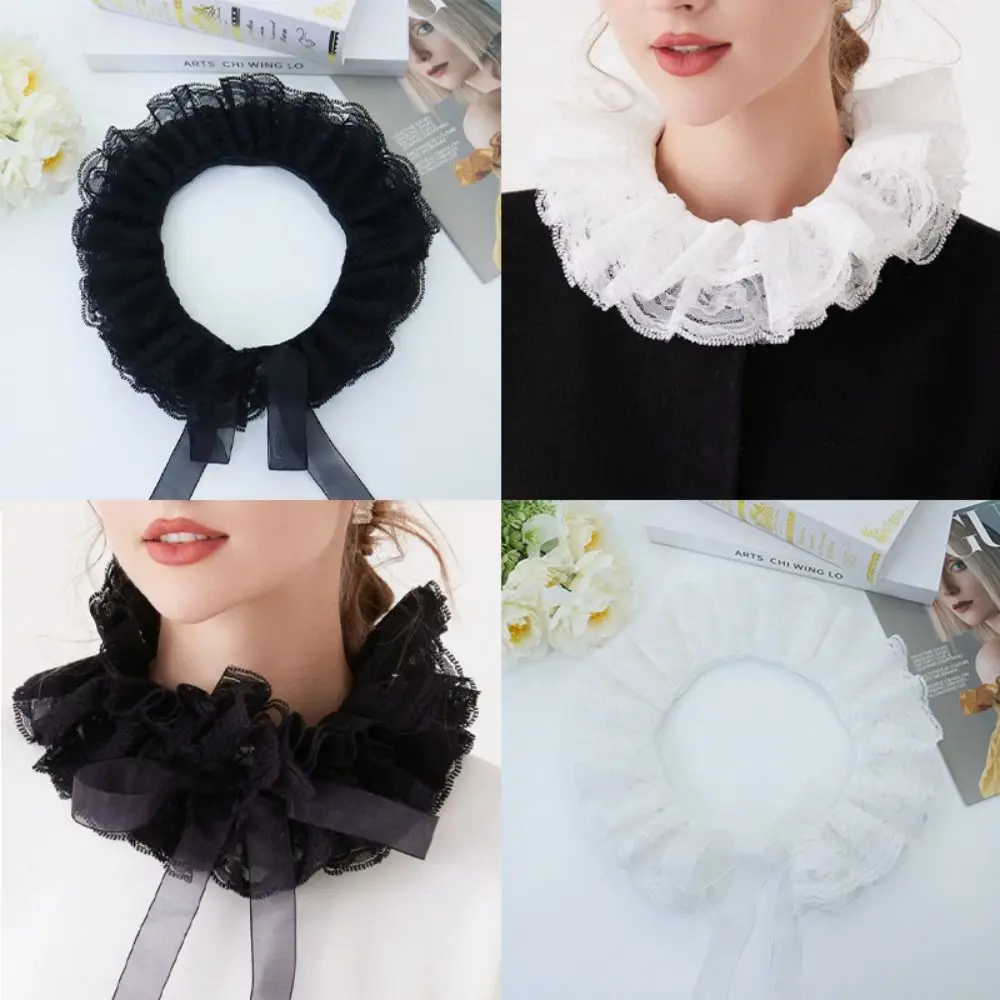 Fashion Lace Fake Collar Black White Multi-layer Decorative Collar Detachable Lace Ruffled Ties Women