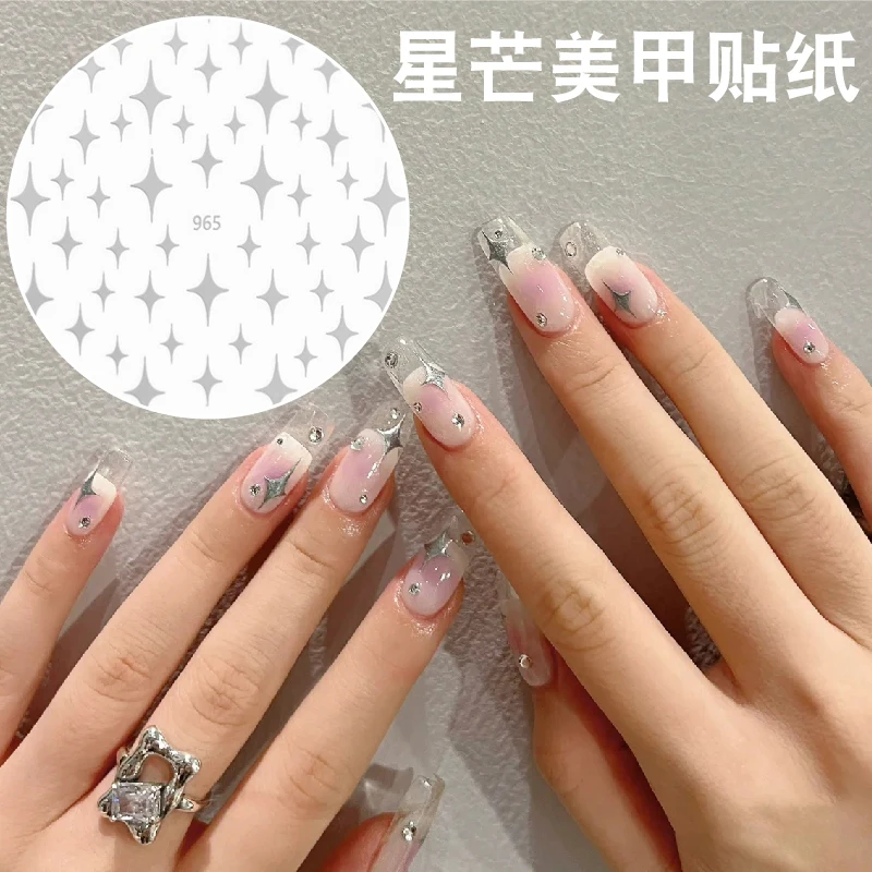 5 szt. Naklejek na paznokcie w kształcie gwiazd, wielokolorowe naklejki samoprzylepne w kształcie czteropunktowej gwiazdy, holograficzne złote, srebrne, czarne, białe ozdoby do paznokci