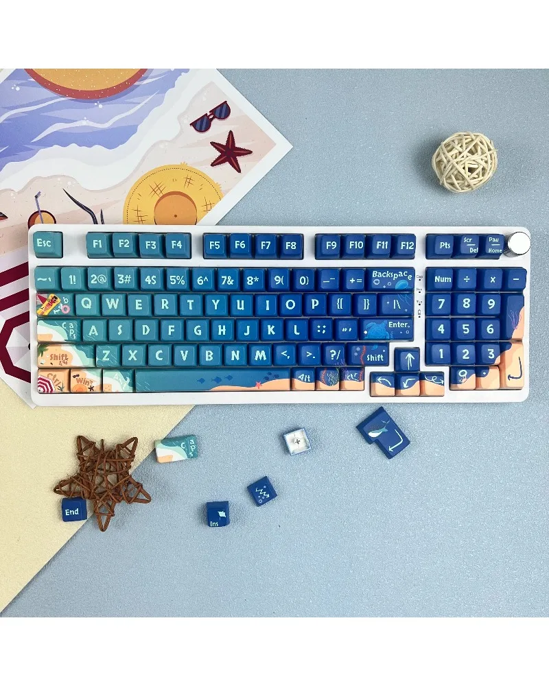 Sea blue gradual change color MDA keycap opaque full five-sided thermal sublimation customization