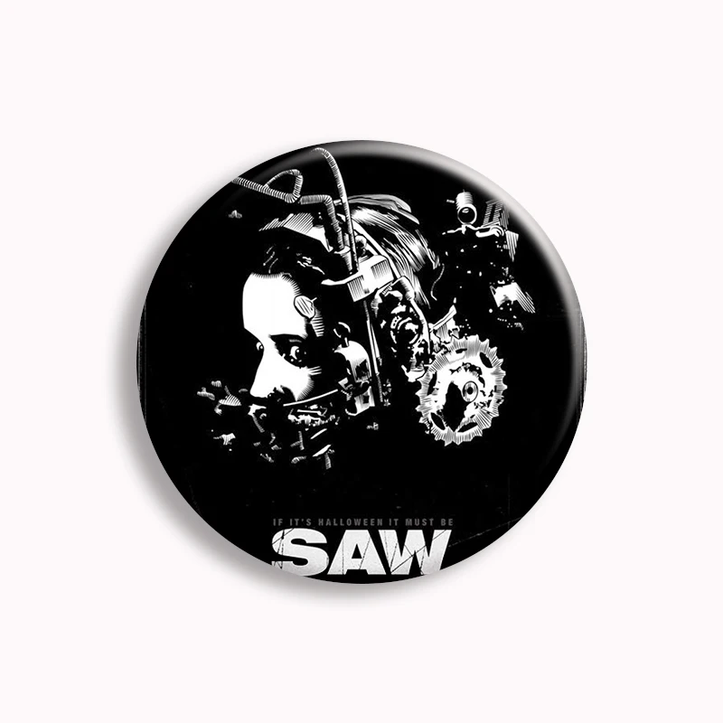 Classic Horror Movie Saw 2004 Button Pin Funny Adam Meme Cartoon Brooch Badge Bag Accessories Fans Collect Friends Gifts