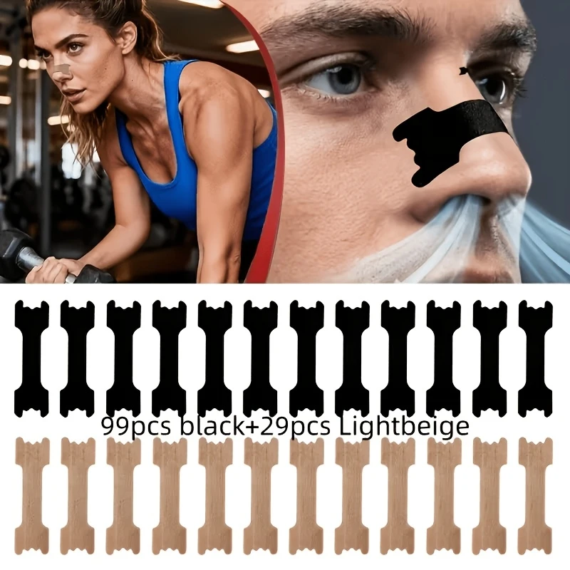 Breathable and Breathable 2-in-1 Nasal Strips, Two Different Colors (99pcs Black and 29pcs Light Beige) Can Perfectly Fit the