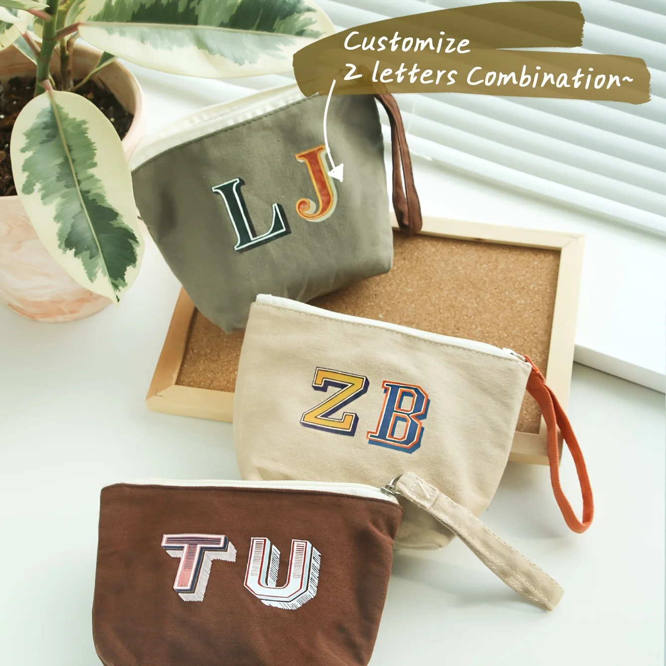 

Personalized Preppy Makeup Bag, Customized Vintage Storage Bag, Cotton Canvas Bag, Bridesmaids Gifts Sorority Wedding Gifts