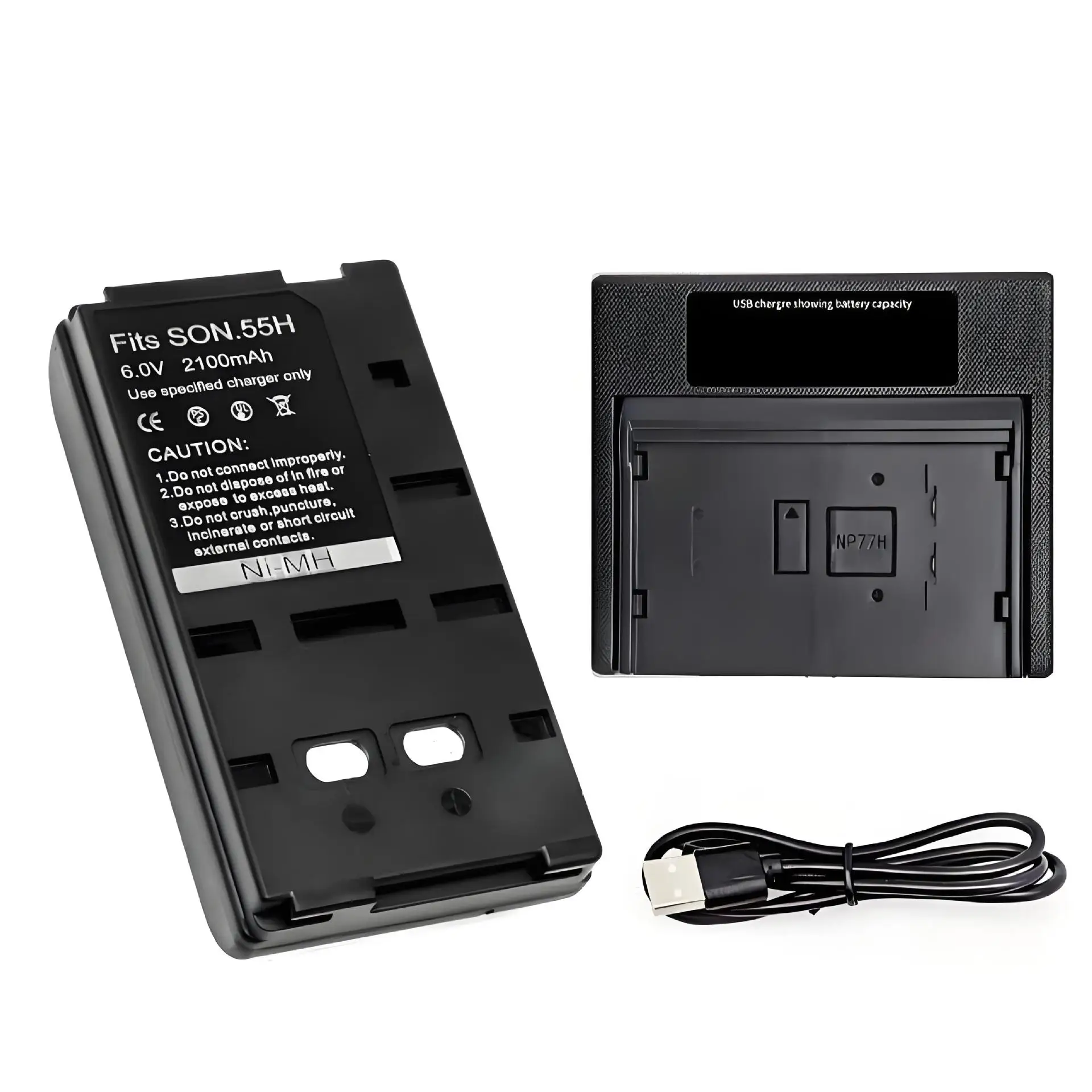 Super kit! Bateria e carregador NP-33 de 2100mAh para filmadora Sony compatível com NP-55H NP-66 NP-77H NP-98 Tempo de gravação mais longo