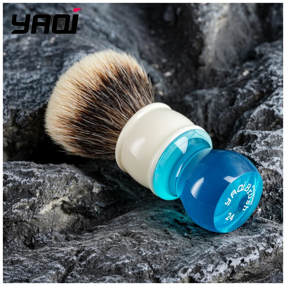 YAQI 24mm Aqua Two Band Hair Shaving Brush Soft Medium Stiffness Beard Moustache Grooming Tool Wet Shave Tools Best Gift for Men
