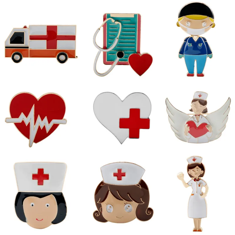 Fashion Creative Medical Theme Brooch Nurse Doctor Stethoscope Ambulance Lapel Pins Metal Badge Props Gifts