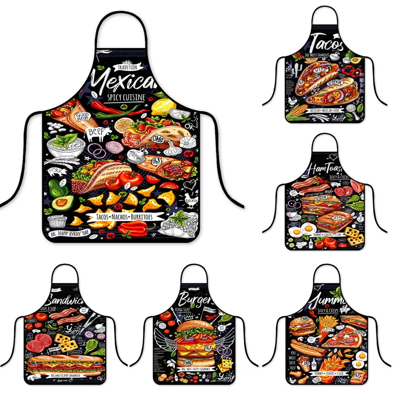 1pc Fashion Hunger Super Burger patterned decorative aprons in various types, suitable for kitchen and household tasks, 50X70cm