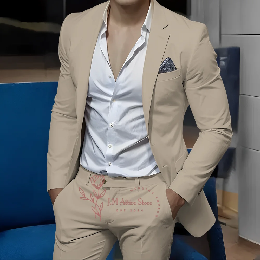 Men's Suit Off-white 2-Piece Set Jacket Pants Notch Lapel Business Slim Fit Classy Blazer Wedding Ball Xmas Party Custom Tuxedo