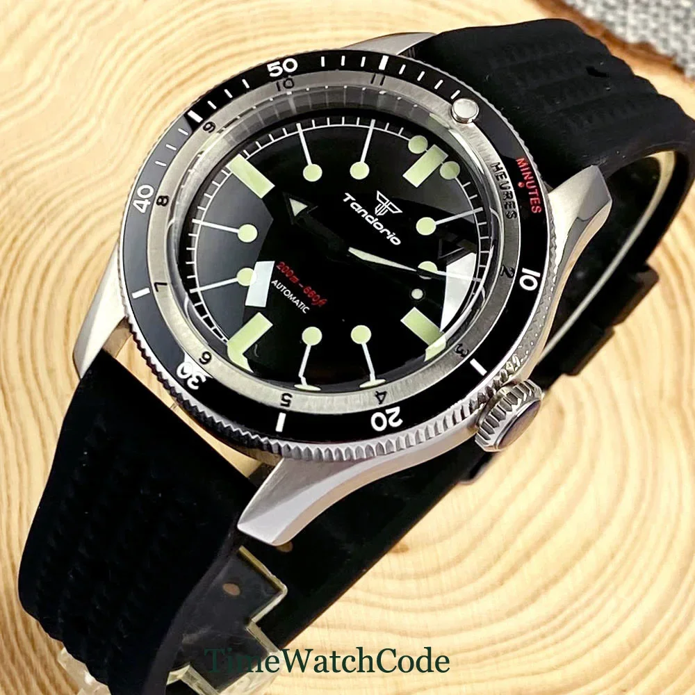 40mm Tandorio Automatic Diver Watch for Men Double Bow Sapphire Crystal NH35 PT5000 200m Water Resistance 316L Stainless Steel