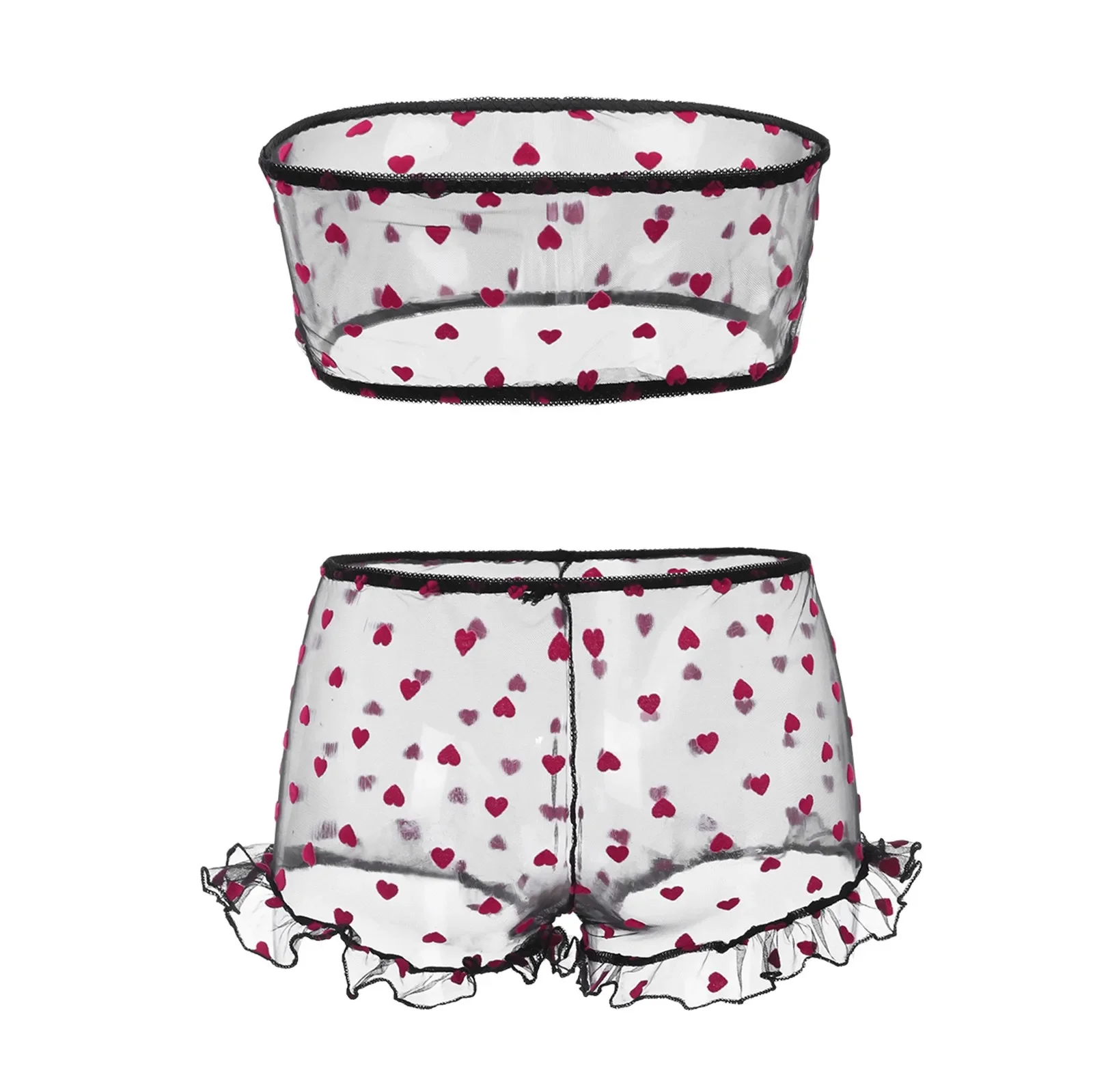 Reggiseno trasparente in pizzo erotico e mutandine con volant a vita alta Set reggiseno in pizzo Mutandine Set di lingerie Biancheria intima invisibile dolce alla moda