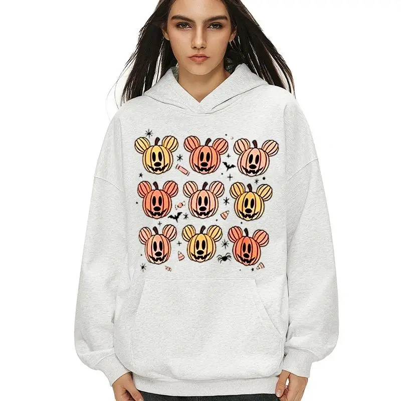 

Disneyland Walt World Castle Letter Halloween Party Villain Christmas Nightmare Sweatshirt Women's Cotton Fleece Pullover