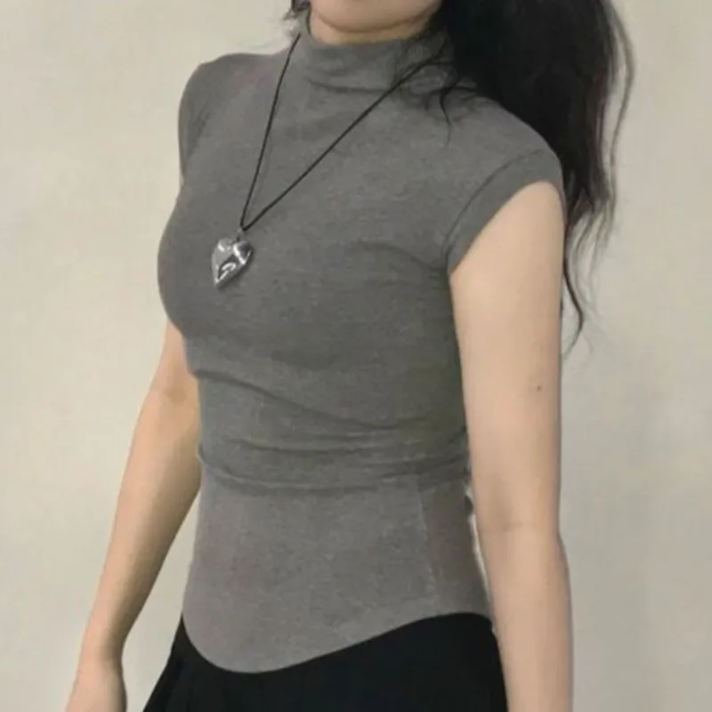 

Универсальная эластичная дугообразная жилетка для женщин, футболка Pure Desire с ультра-коротким рукавом и полувысоким воротником, футболка с муравьиной талией для девочек