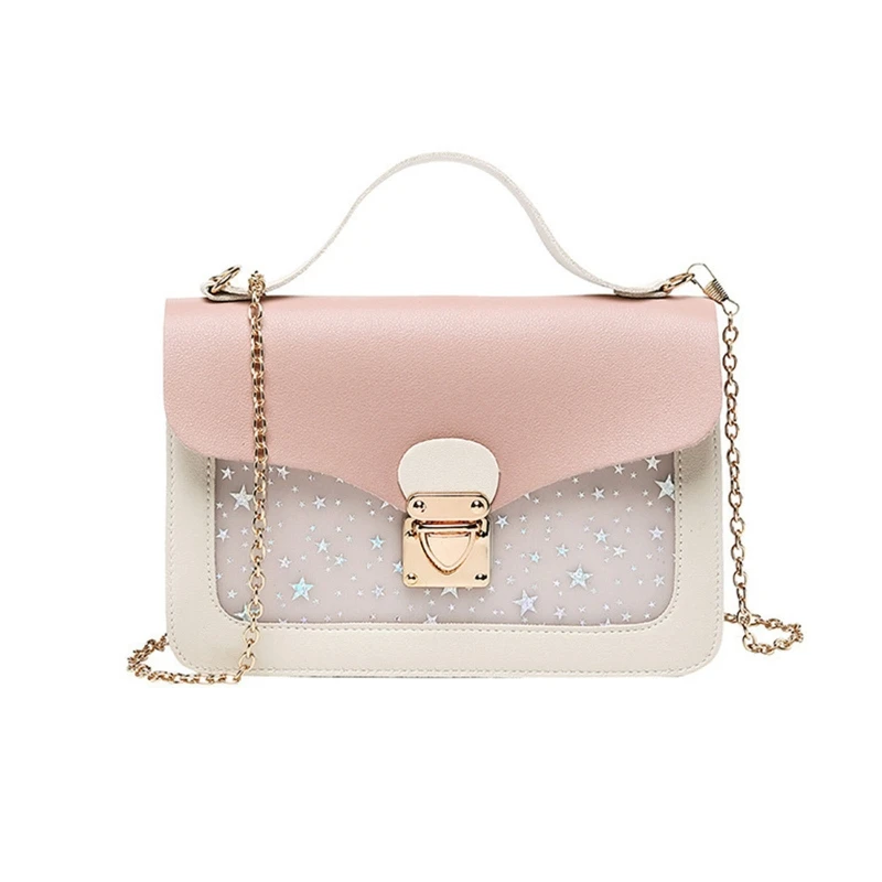 Stylish Leather Small Square Bag Star Print Crossbody Bag with Chain Shoulder Bag Handbag All-match for Friends Party