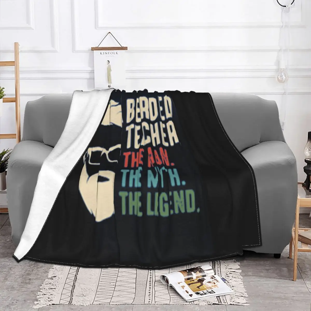 Bearded Teacher The Man The Myth The Legend Graphic Letter 2021 Latest Natural Rock Different Throw Blanket