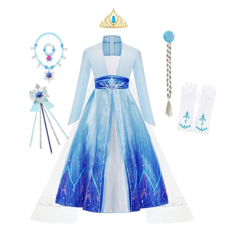 فستان إلسا للفتيات لحفلات الأميرة فستان طويل الرأس إلسا 3 4 5 6 7 8 9 10 سنوات