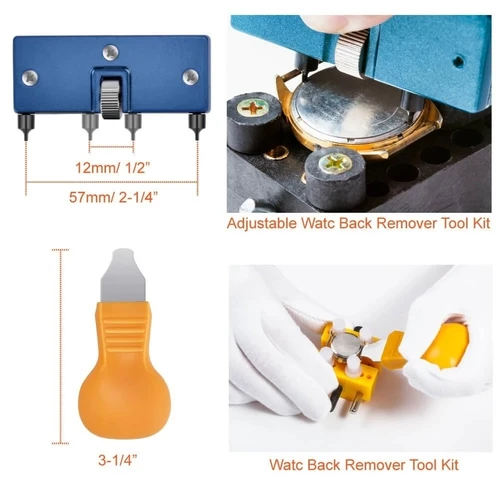 Imagen 2 del producto Herramienta de prensa de reloj con Kit de herramientas de repuesto de pilas para reloj y troqueles de ajuste para reparación y batería más cercana, 16 Uds.