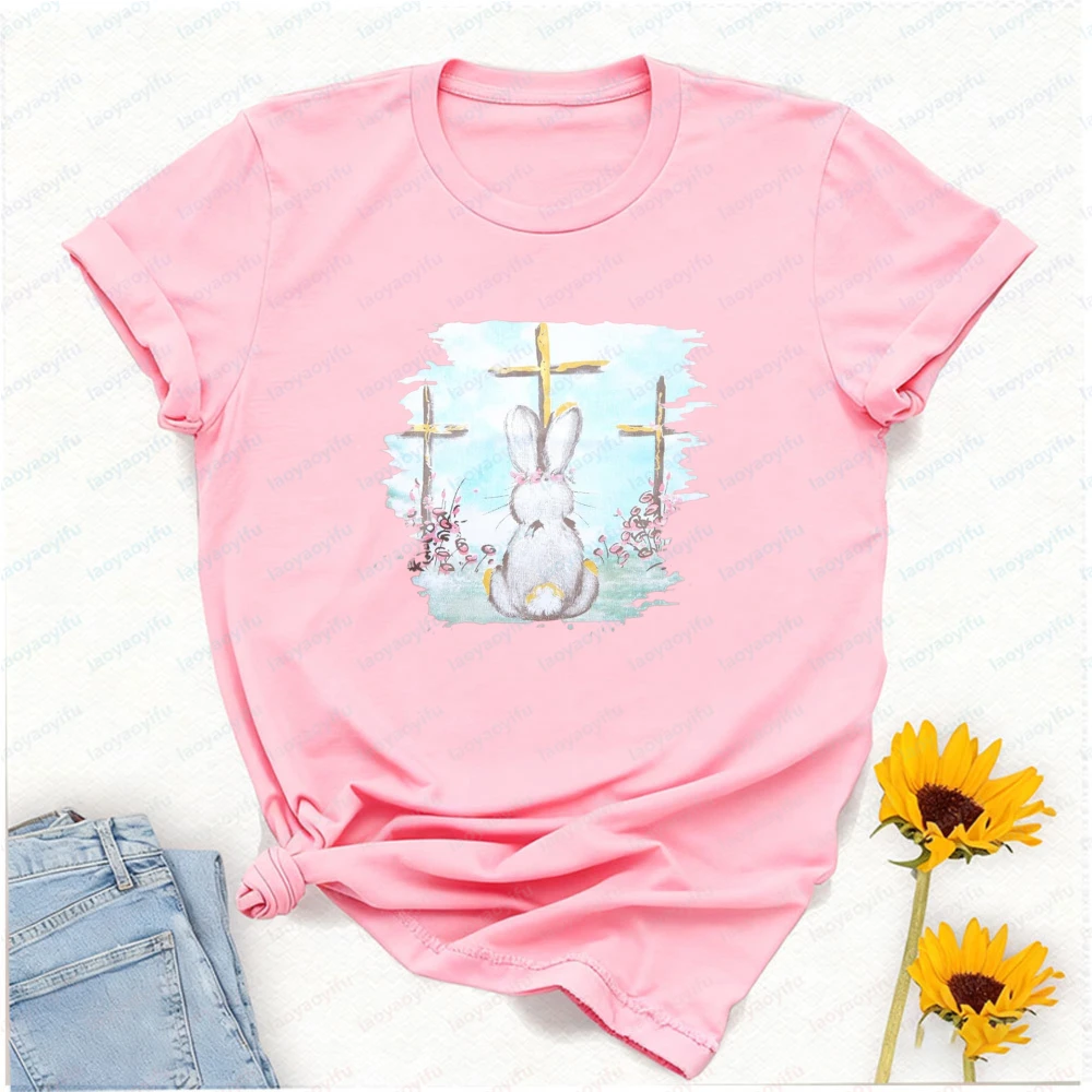 Easter Bunny & Three Crosses Religious T-Shirt Cotton Unisex Perfect for Celebrating The True Meaning of Easter Church Services
