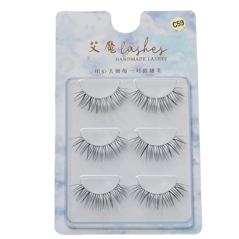 3 Pairs Fairy False Eyelashes Wispy Long Big Eyes Lash Extension Natural Cross Curling Little Devil Daily Eye Makeup Cosmetic