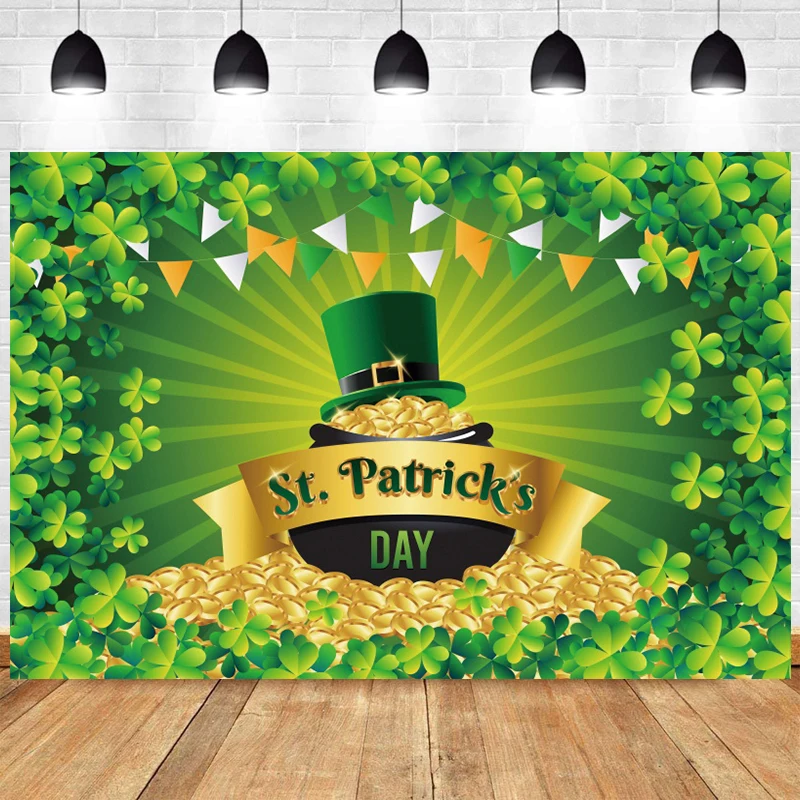 St Patricks Day Background Gold Coins Leprechauns Party Photo Backdrop Irish Shamrock Green Hat Festival Decorations Photography