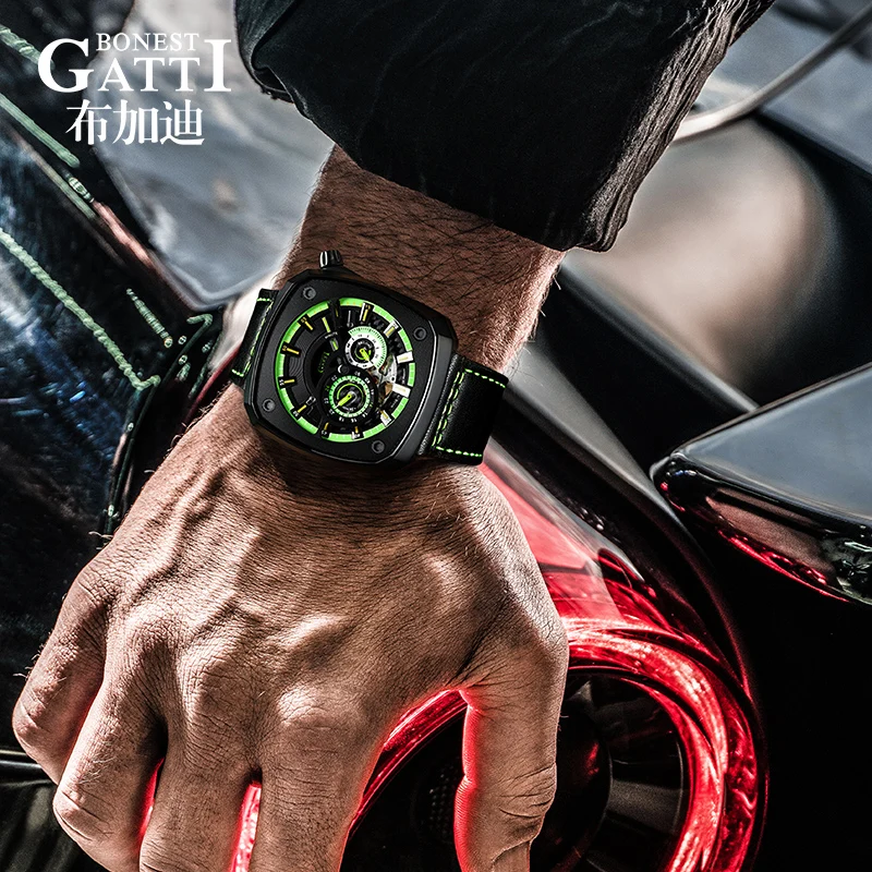BONEST GATTI Mens Mechanical Watches Luxury Stainless Steel Automatic Wrist Watch Luminous Clock Men Business Casual Men Watches