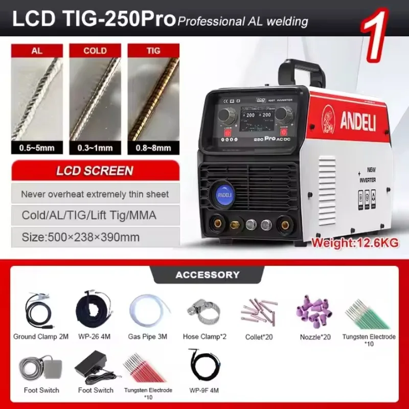

Сварочный аппарат LCD Smart Tig-250 Pro 6-в-1 AC/DC MMA с импульсной и холодной сваркой