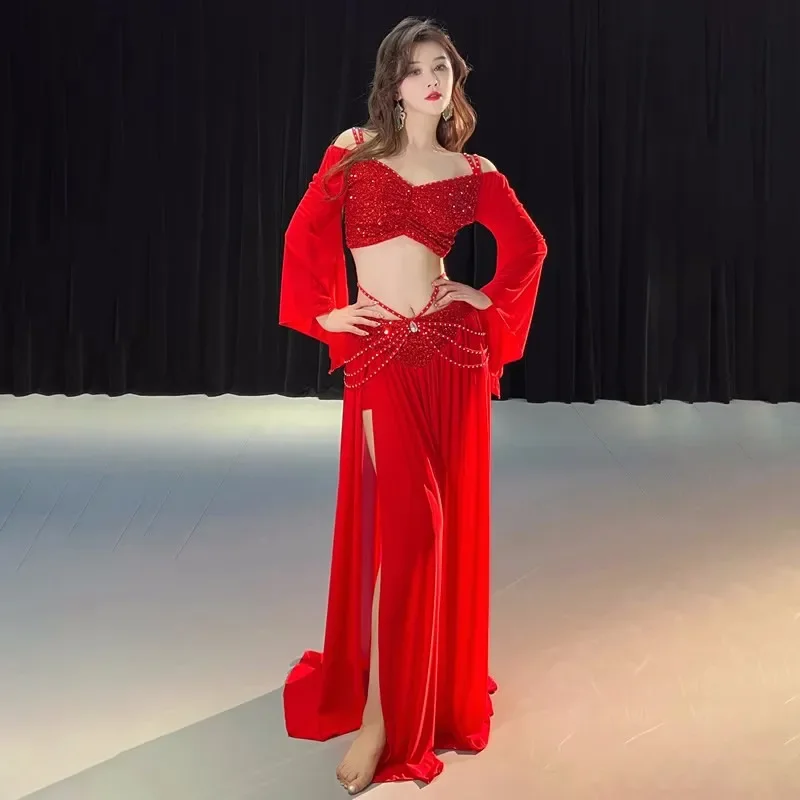Belly Dance Practice Suit Autumn and Winter New Top & Skirt Belly Dancing Performance Costume Adult Oriental Dance Class Outfit