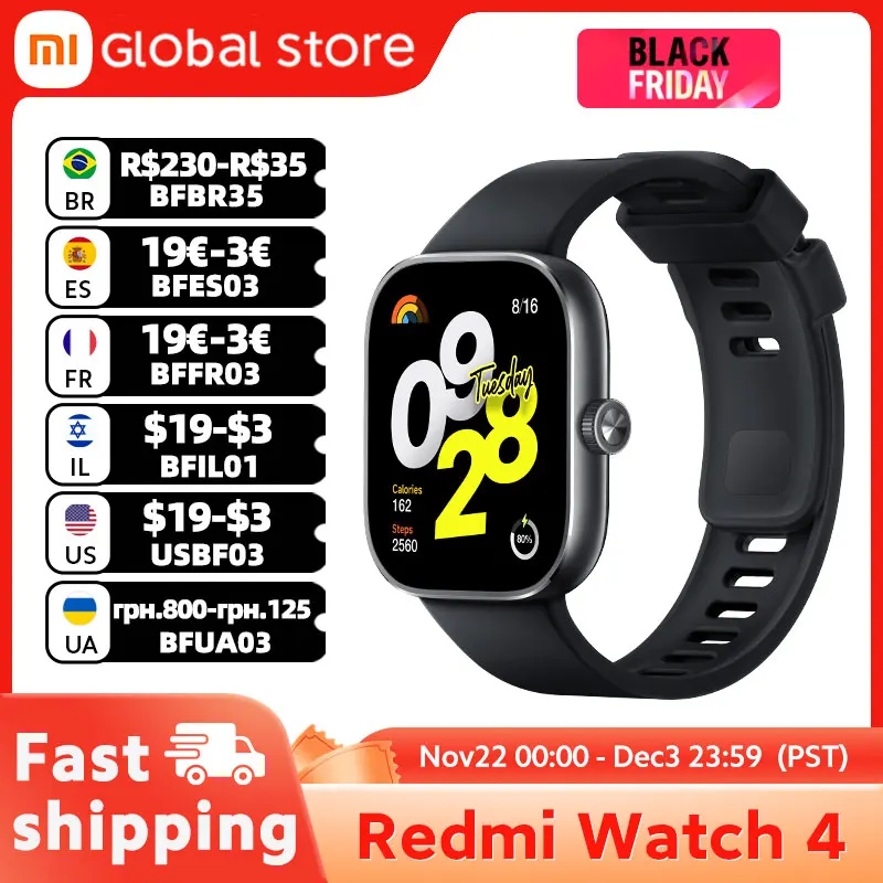 Global Version Xiaomi Redmi Watch 4 Smart Watch 1.97'' AMOLED Blood Oxygen Heart Rate Monitor Support Bluetooth Phone Call GPS