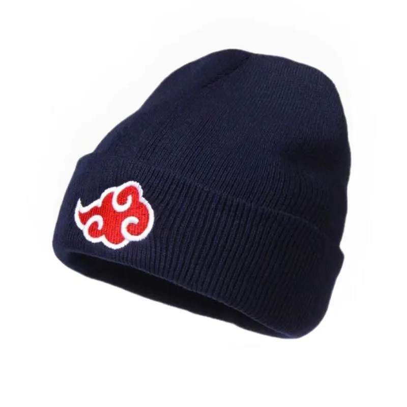 Red Cloud Pattern Embroidery Knitted Beanie Anime Style Geometric Logo Skull Cap Winter Warm Unisex Plain Hat Casual Streetwear