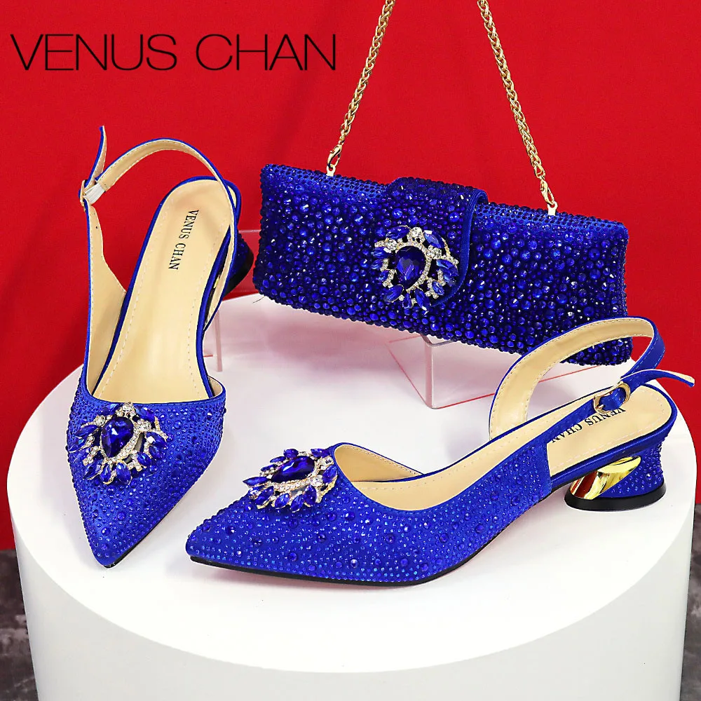 Blue Color Italian Design Party Shoes With Matching Clutch Bag Hot African Wedding With Women Heel Shoes And Bag Set Party