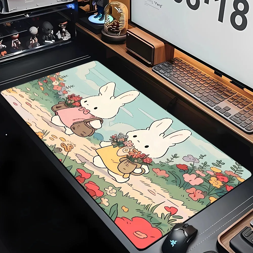 Flor estrelas coelho couro tapete de mesa protetor de mouse antiderrapante grande mouse pad casa & escritório tapete de mesa de couro do plutônio portátil